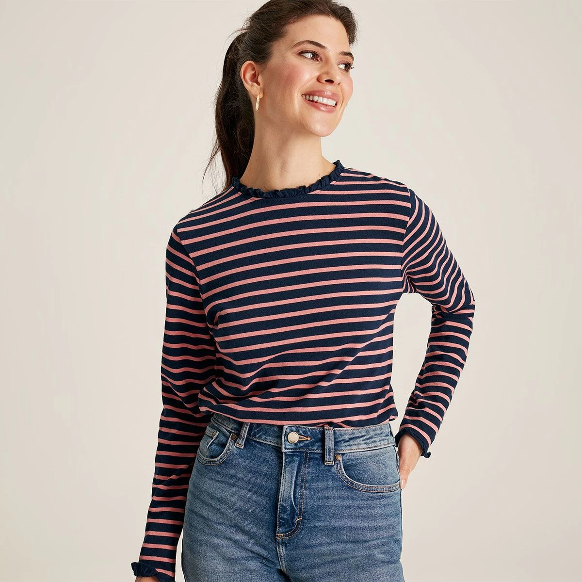 Joules Women's Daisy Striped Long Sleeve Top - Apricot/Navy Stripe 1 Joules Women's Daisy Striped Long Sleeve Top - Apricot/Navy Stripe