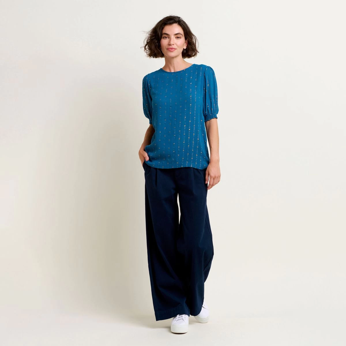 Brakeburn Women's Aster Lurex Spot Blouse - Teal 4 Brakeburn Women's Aster Lurex Spot Blouse - Teal - Image 4