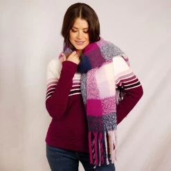 Weird Fish Women's Austell Eco Cosy Check Scarf - Magenta -Fashion Lady austell eco cosy scarf magenta os 2 1