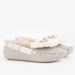 Barbour Women’s Darcie Slipper – Grey Suede/White/Grey Tartan -Fashion Lady barbour darcie slipper grey suede 2 1