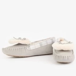 Barbour Women’s Darcie Slipper – Grey Suede/White/Grey Tartan -Fashion Lady barbour darcie slipper grey suede 3