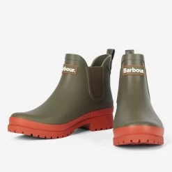 Barbour Women's Mallow Wellington Boots - Olive/Spiced Pumpkin -Fashion Lady barbour mallow olive pumpkin 4