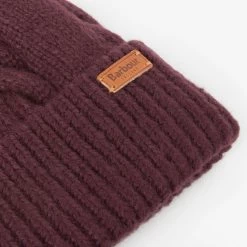 Barbour Meadow Cable Beanie Hat - Black Cherry 6 Barbour Meadow Cable Beanie Hat - Black Cherry -Fashion Lady barbour meadow cable beanie chry os 3