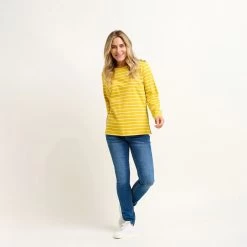 Brakeburn Women's Bella Stripe Crew Neck Long Sleeve Top - Yellow -Fashion Lady bella stripe crew top yellow 4