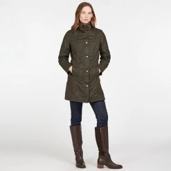 Barbour Women’s Belsay Wax Jacket – Olive -Fashion Lady belsay 3
