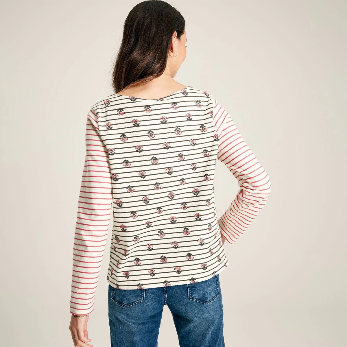 Joules Women's Brancaster Print Top - Grey Stripe 3 Joules Women's Brancaster Print Top - Grey Stripe - Image 3