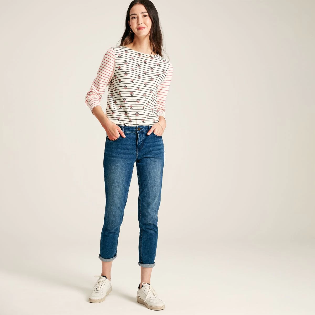 Joules Women's Brancaster Print Top - Grey Stripe 4 Joules Women's Brancaster Print Top - Grey Stripe - Image 4