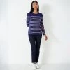 Crew Clothing Women's Button Bretton Long Sleeve Top - Navy/Blue/Peony