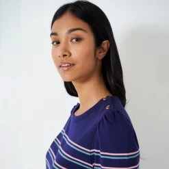 Crew Clothing Women's Button Bretton Long Sleeve Top - Navy/Blue/Peony -Fashion Lady button bretton nvybluepeo 3