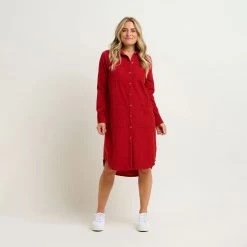 Brakeburn Women's Cameron Cord Midi Dress - Orange -Fashion Lady cameron cord dress orange 4