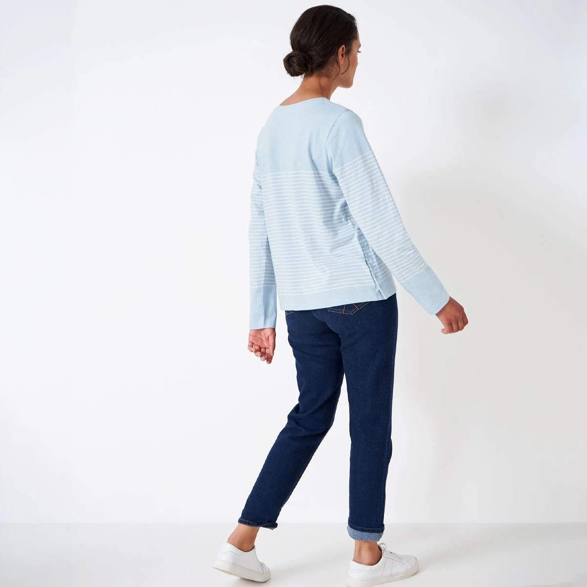 Crew Clothing Women's Cassandra Side Button Breton Top - Blue/White 4 Crew Clothing Women's Cassandra Side Button Breton Top - Blue/White - Image 4