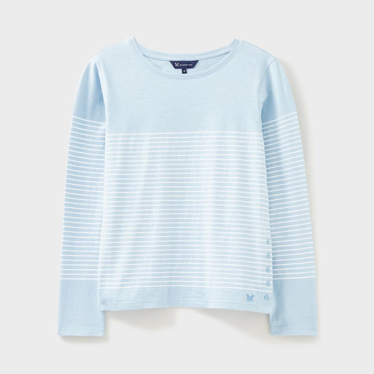 Crew Clothing Women's Cassandra Side Button Breton Top - Blue/White 2 Crew Clothing Women's Cassandra Side Button Breton Top - Blue/White - Image 2