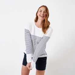 Crew Clothing Women's Cassandra Side Button Breton Top - White/Navy -Fashion Lady cassandra s button breton whtnvy 1 1