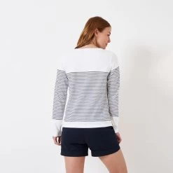 Crew Clothing Women's Cassandra Side Button Breton Top - White/Navy -Fashion Lady cassandra s button breton whtnvy 3