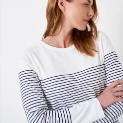 Crew Clothing Women's Cassandra Side Button Breton Top - White/Navy -Fashion Lady cassandra s button breton whtnvy 4