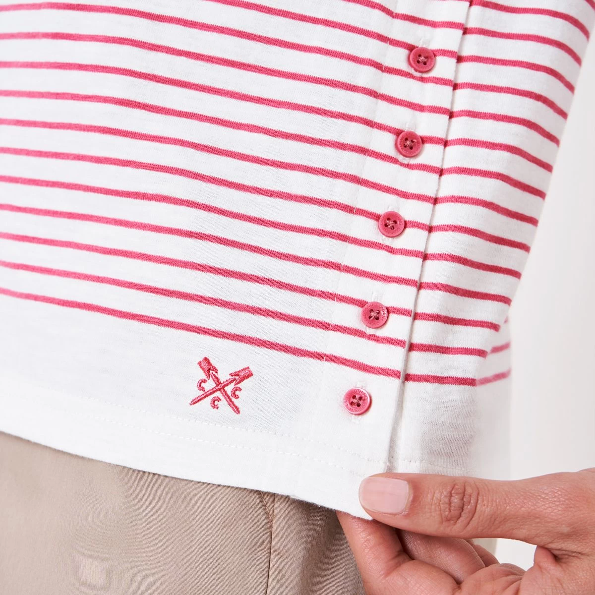 Crew Clothing Women's Cassandra Side Button Breton Top - White/Rose 5 Crew Clothing Women's Cassandra Side Button Breton Top - White/Rose - Image 5