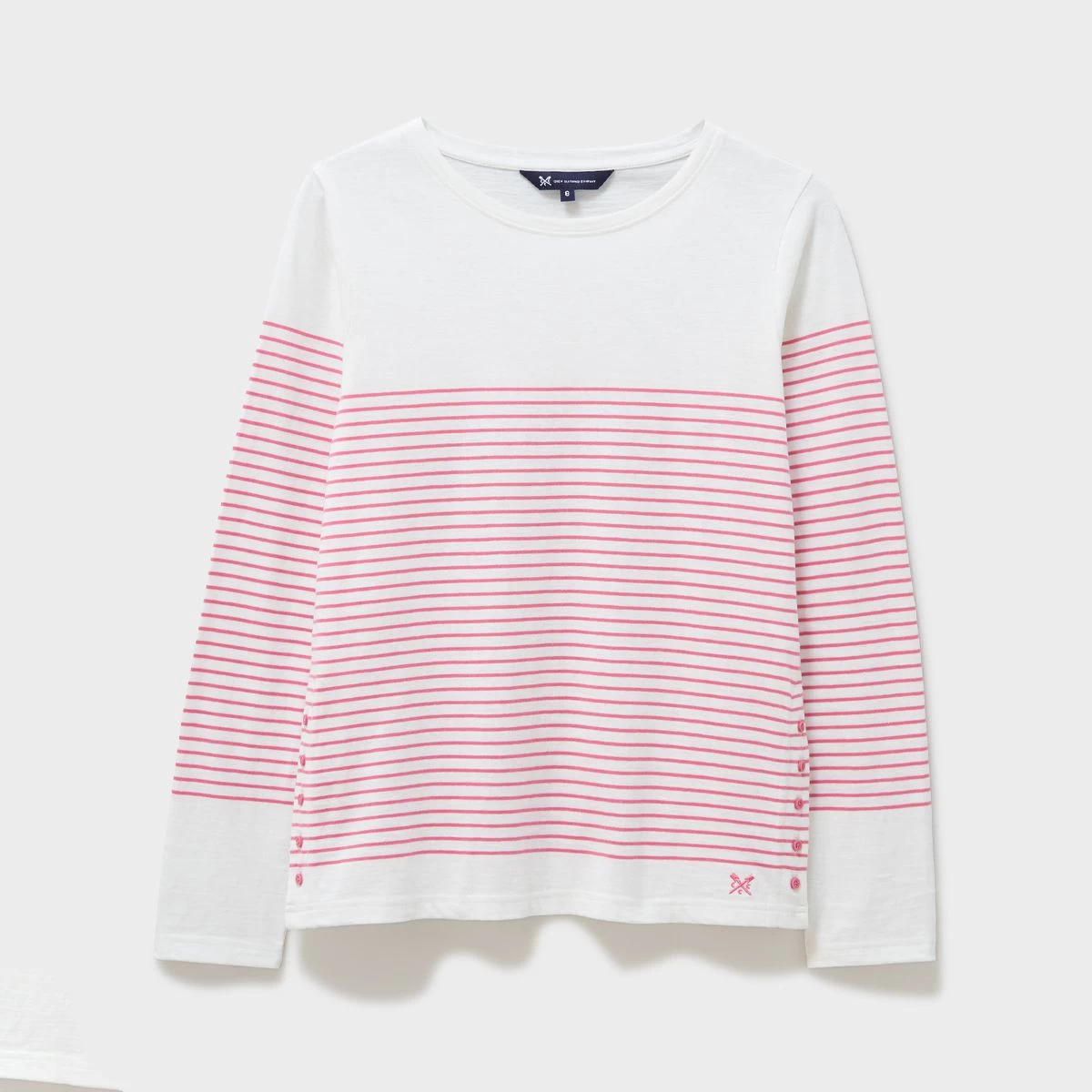 Crew Clothing Women's Cassandra Side Button Breton Top - White/Rose 2 Crew Clothing Women's Cassandra Side Button Breton Top - White/Rose - Image 2
