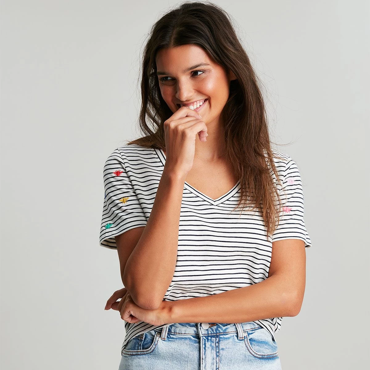 Joules Women’s Celina Embroidered T-Shirt – Cream Bee Stripe 3 Joules Women’s Celina Embroidered T-Shirt – Cream Bee Stripe - Image 3