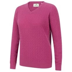 Hoggs Of Fife Women's Lauder Cable Pullover - Cerise