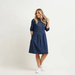 Brakeburn Women's Cora Denim Midi Dress - Blue -Fashion Lady cora denim dress blue 4