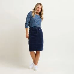 Brakeburn Women's Cord Midi Skirt - Blue -Fashion Lady cord midi skirt blue 4
