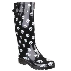 Cotswold Women's Dog Paw Wellington Boots - Black -Fashion Lady cotswold dog paw