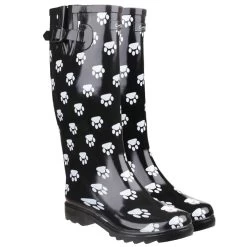Cotswold Women's Dog Paw Wellington Boots - Black -Fashion Lady cotswold dog paw black 1