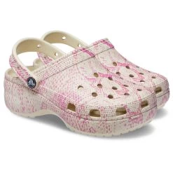 Crocs Women’s Classic Platform Snakeskin Clogs – Bone