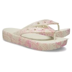 Crocs Women's Classic Platform Snakeskin Flip Flops - Bone -Fashion Lady crocs platform flip flop snakeskin bone 6 1
