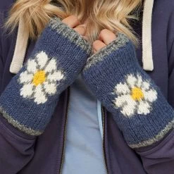 Pachamama Women's Daisy Handwarmers - Denim -Fashion Lady daisy handwarmer denim