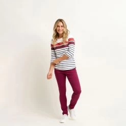 Brakeburn Women's Engineered Stripe Long Sleeve Tee - Cream -Fashion Lady engineered stripe tee cream 4