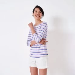 Crew Clothing Women's Essential Breton Stripe Top - Lilac Multi -Fashion Lady essential breton iriswht 4