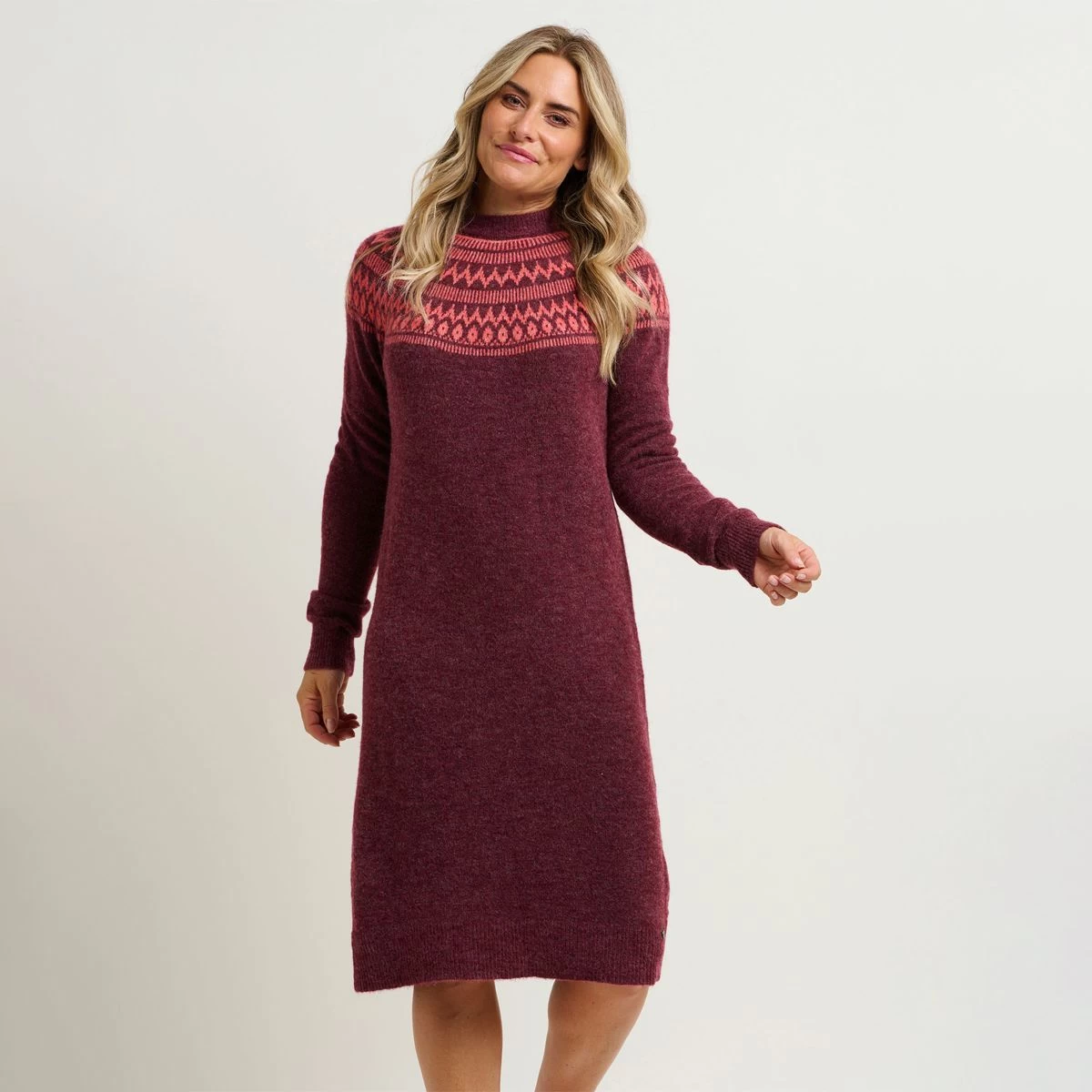 Brakeburn Women's Fairisle Pop Knitted Midi Dress - Burgundy 5 Brakeburn Women's Fairisle Pop Knitted Midi Dress - Burgundy - Image 5