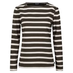 Regatta Women's Federica Striped Long Sleeve Top - Dark Khaki/Light Vanilla -Fashion Lady federica dkkhak ltvan 1