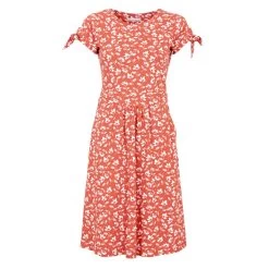 Brakeburn Women’s Floating Floral Tie Sleeve Dress – Coral -Fashion Lady floral tie sleeve dress coral 1