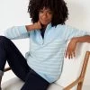 Crew Clothing Women's Half Zip Striped Sweatshirt - Light Blue/White Smoke