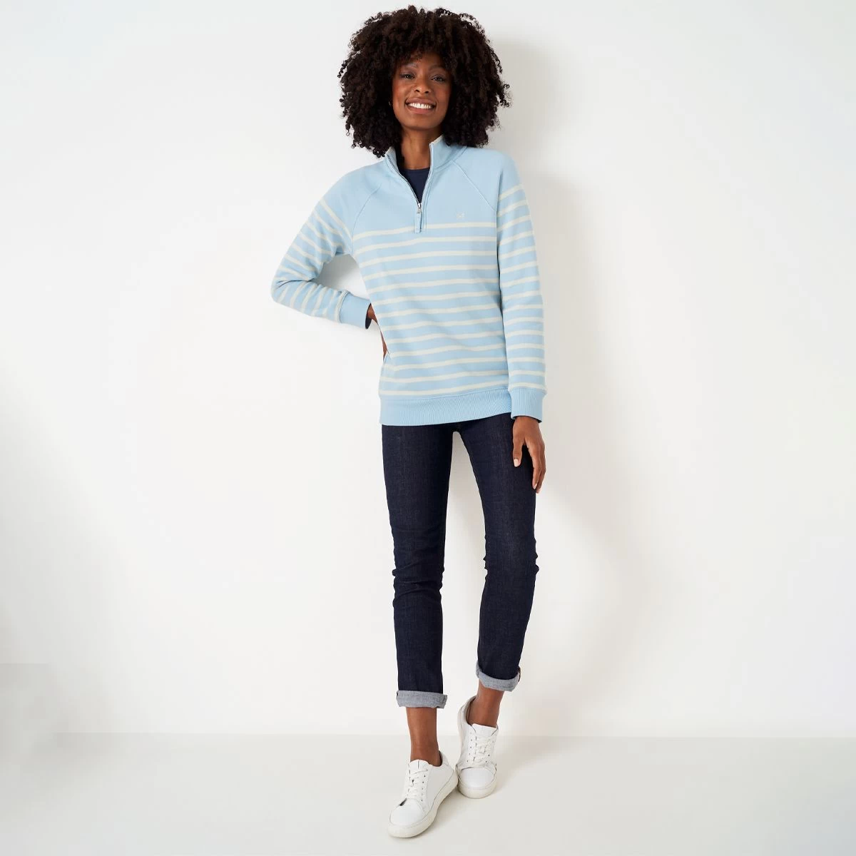 Crew Clothing Women's Half Zip Striped Sweatshirt - Light Blue/White Smoke 3 Crew Clothing Women's Half Zip Striped Sweatshirt - Light Blue/White Smoke - Image 3