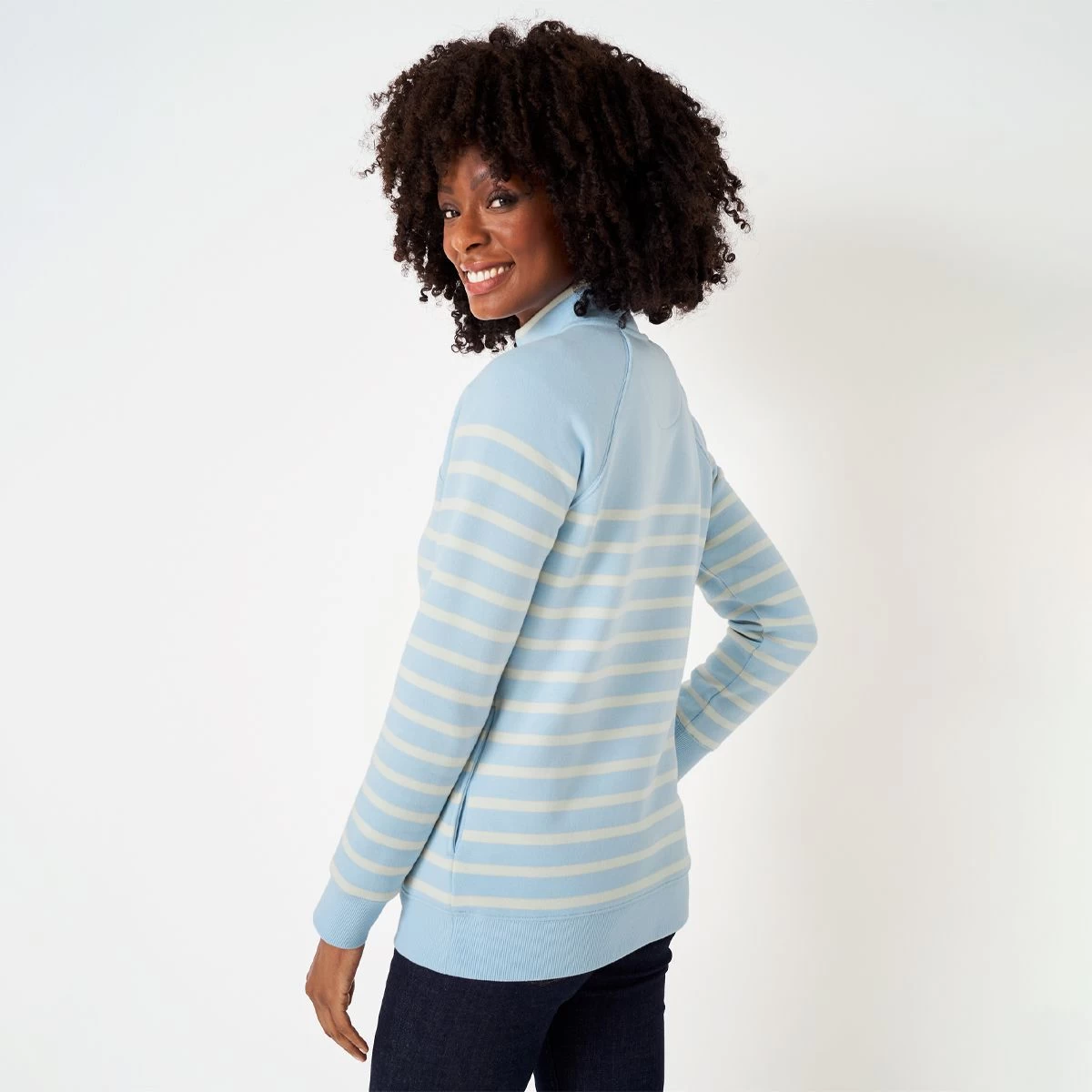 Crew Clothing Women's Half Zip Striped Sweatshirt - Light Blue/White Smoke 4 Crew Clothing Women's Half Zip Striped Sweatshirt - Light Blue/White Smoke - Image 4