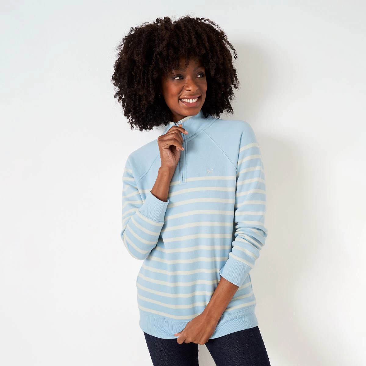 Crew Clothing Women's Half Zip Striped Sweatshirt - Light Blue/White Smoke 5 Crew Clothing Women's Half Zip Striped Sweatshirt - Light Blue/White Smoke - Image 5