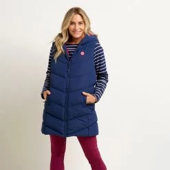 Brakeburn Women's Hooded Longline Quilted Gilet - Navy