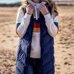 Brakeburn Women's Hooded Longline Quilted Gilet - Navy -Fashion Lady hooded longline gilet navy 5