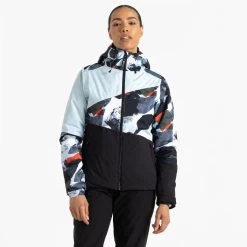 Dare 2b Women's Ice Waterproof Jacket - Lichen Green Abstract Print/Quiet Blue