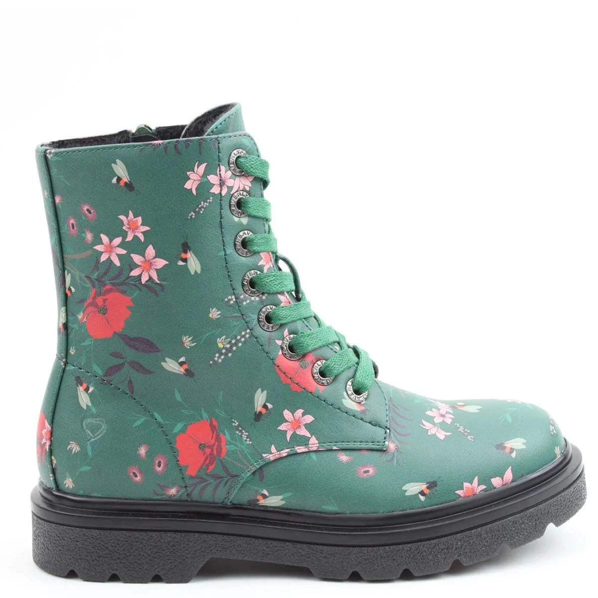 Heavenly Feet Women's Justina 2 Bee Flower Print Ankle Boots - Apple Green 4 Heavenly Feet Women's Justina 2 Bee Flower Print Ankle Boots - Apple Green - Image 4