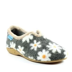 Lunar Women's Daisy Flower Slippers - Grey -Fashion Lady lunar daisy full slipper grey 9