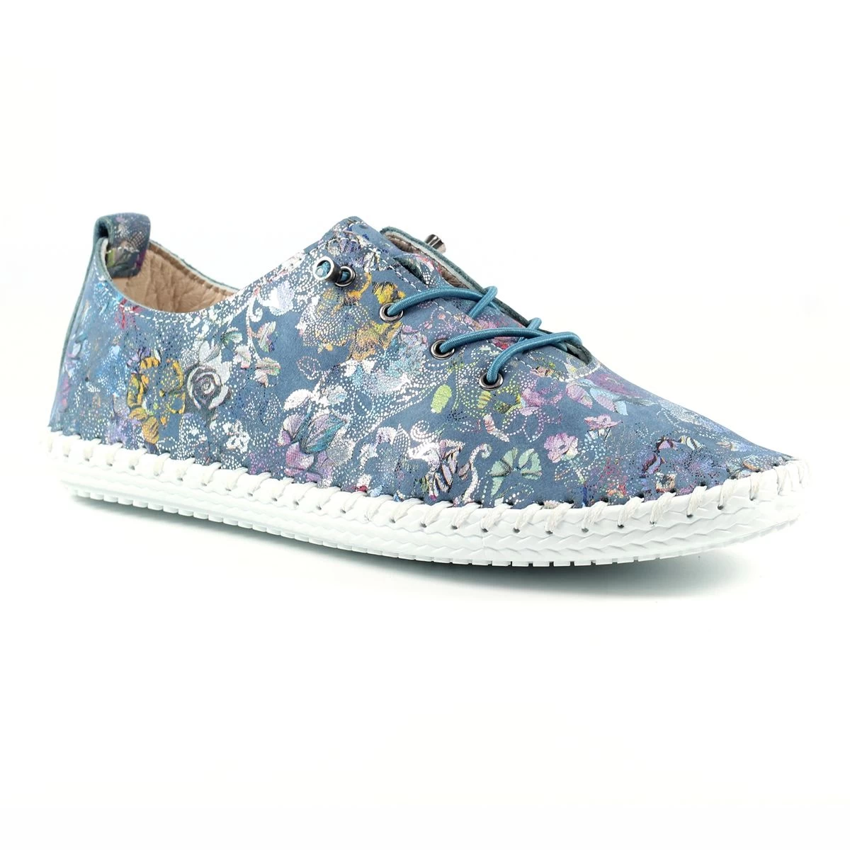 Lunar Women’s Exbury Floral Leather Plimsoll - Blue 2 Lunar Women’s Exbury Floral Leather Plimsoll - Blue - Image 2