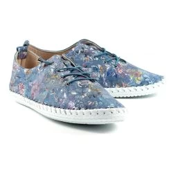 Lunar Women’s Exbury Floral Leather Plimsoll - Blue
