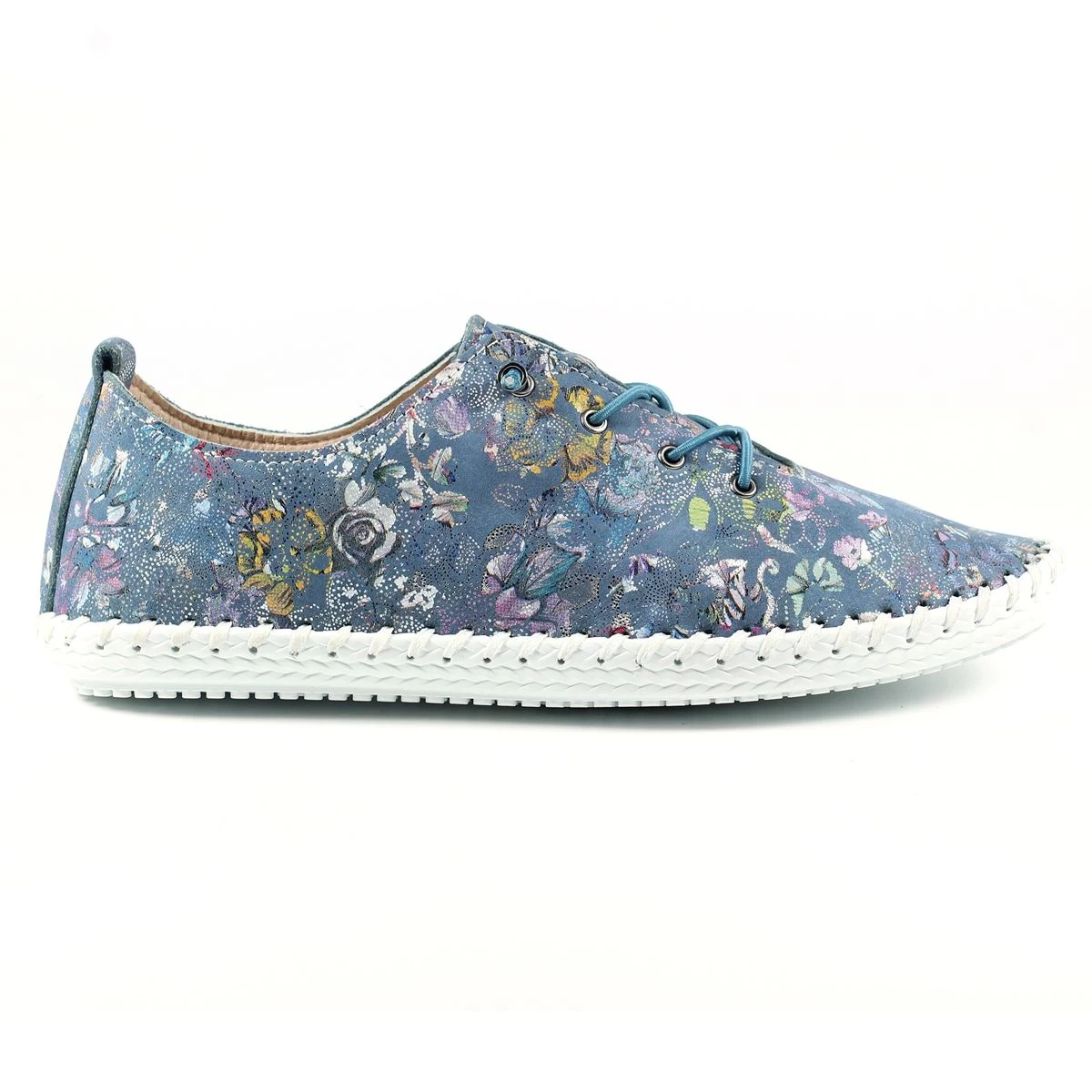 Lunar Women’s Exbury Floral Leather Plimsoll - Blue 3 Lunar Women’s Exbury Floral Leather Plimsoll - Blue - Image 3