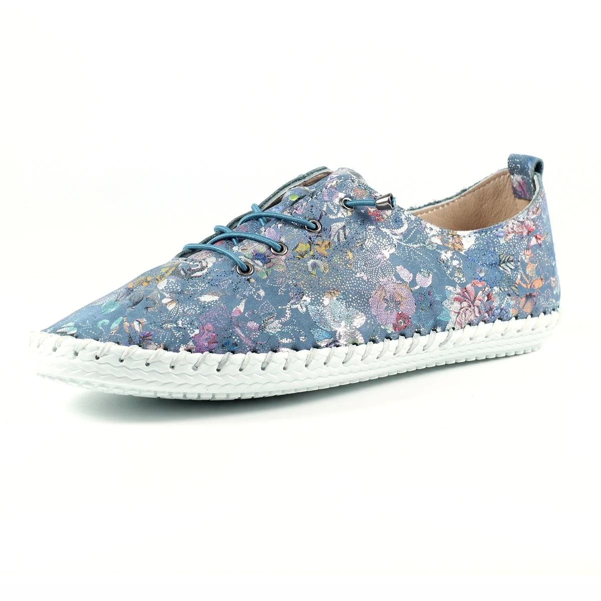 Lunar Women’s Exbury Floral Leather Plimsoll - Blue 4 Lunar Women’s Exbury Floral Leather Plimsoll - Blue - Image 4