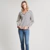 Joules Women's Olive Long Sleeve Henley Top - Navy Creme Stripe