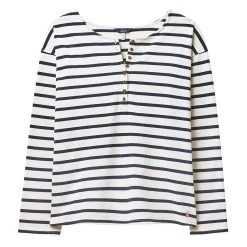 Joules Women's Olive Long Sleeve Henley Top - Navy Creme Stripe 12 Joules Women's Olive Long Sleeve Henley Top - Navy Creme Stripe -Fashion Lady olive creme navy stripe